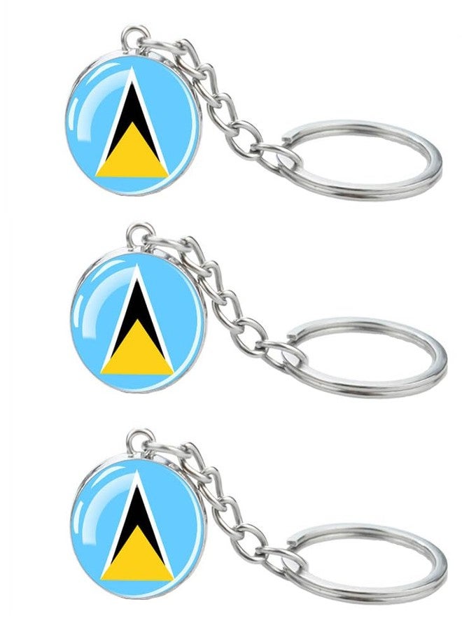 LLBFHH 3 Pcs Saint Lucia Flag Key Chain,Cool Keychain for Car Keys, Stainless Steel Keyrings & Keychains,Used for Home Decoration, Jewelry Hanging Decorations. - Image 1